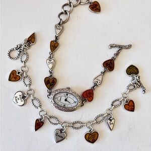 Silver Heart Charm Bracelet with Watch New Battery